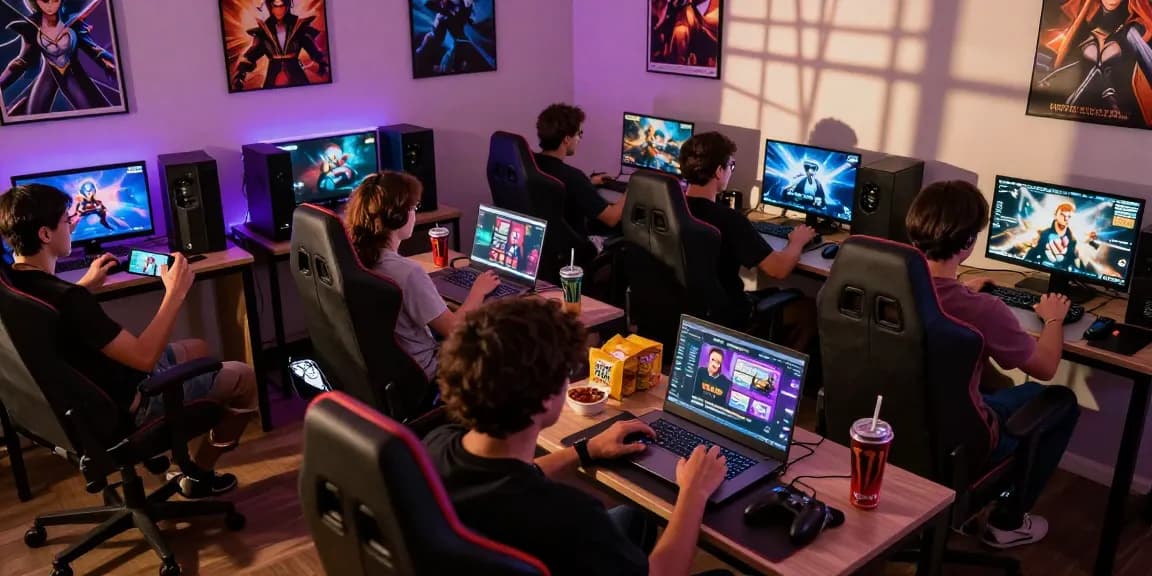 Players enjoying exciting porn games on various devices in immersive gaming setup