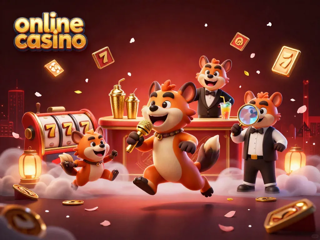Engaging illustration of a comedic online casino featuring hyenas as characters, showcasing vibrant gaming elements.