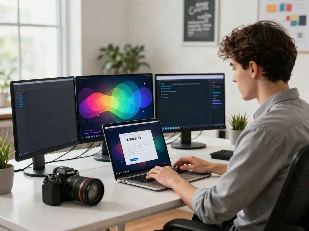 Accessing Super33 login in a modern tech workspace with vibrant dashboards and natural light.