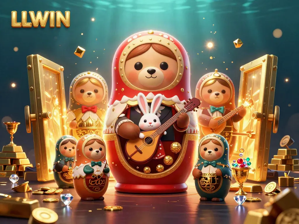 Play and win at LLWIN's vibrant casino, featuring themed characters and dazzling riches.