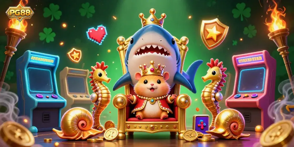 Experience the PG88 gaming world with a golden hamster king and dynamic casino elements.