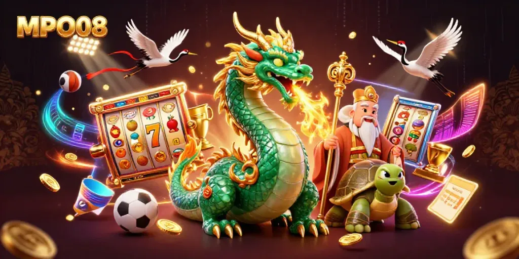 Experience the thrilling MPO08 online casino with dynamic slot games and mythical creatures.
