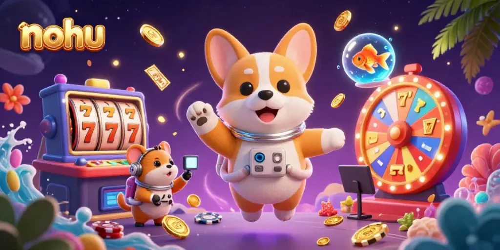 Engage in thrilling gaming action at nohu with an astronaut corgi and a hamster in space casino.