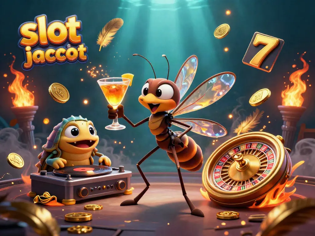 Experience the excitement of slot jackpot action with unique casino-themed characters in a vibrant 3D display.
