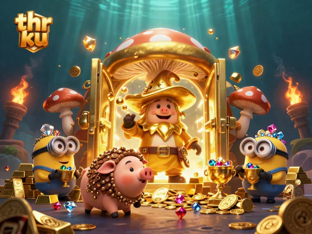 Experience thrilling gameplay with thr ku's golden wizard channeling treasure magic amidst lavish piles of riches.