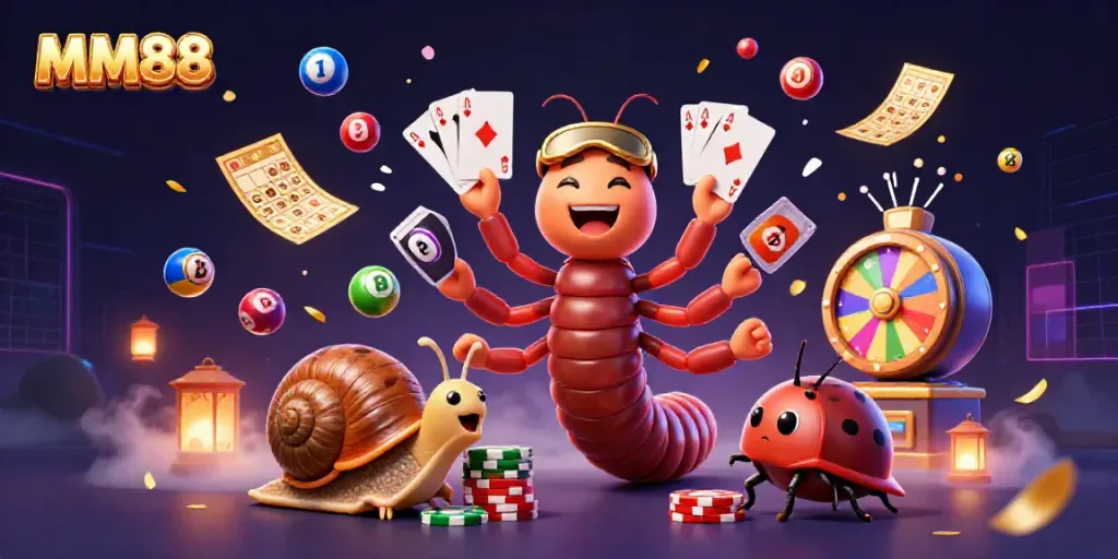 Experience the thrill of MM88 with a vibrant casino scene featuring colorful lottery elements.