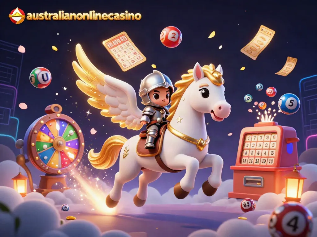 Experience thrilling gameplay at australianonlinecasino with exciting lottery and casino themes in a vibrant 3D scene.