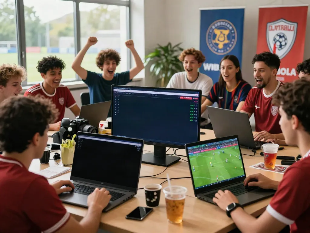 Engaged fans analyzing soccer matches at WWBOLA sports betting platform.