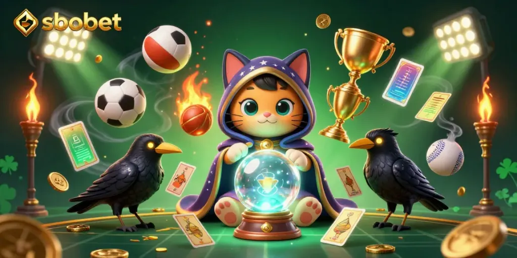 Experience sbobet sports betting with a mystical cat, raven and dynamic sports elements.