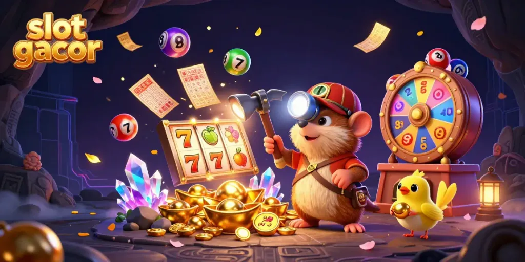 Unleash your luck with slot gacor as a treasure hunter mole reveals jackpots and vibrant slots.