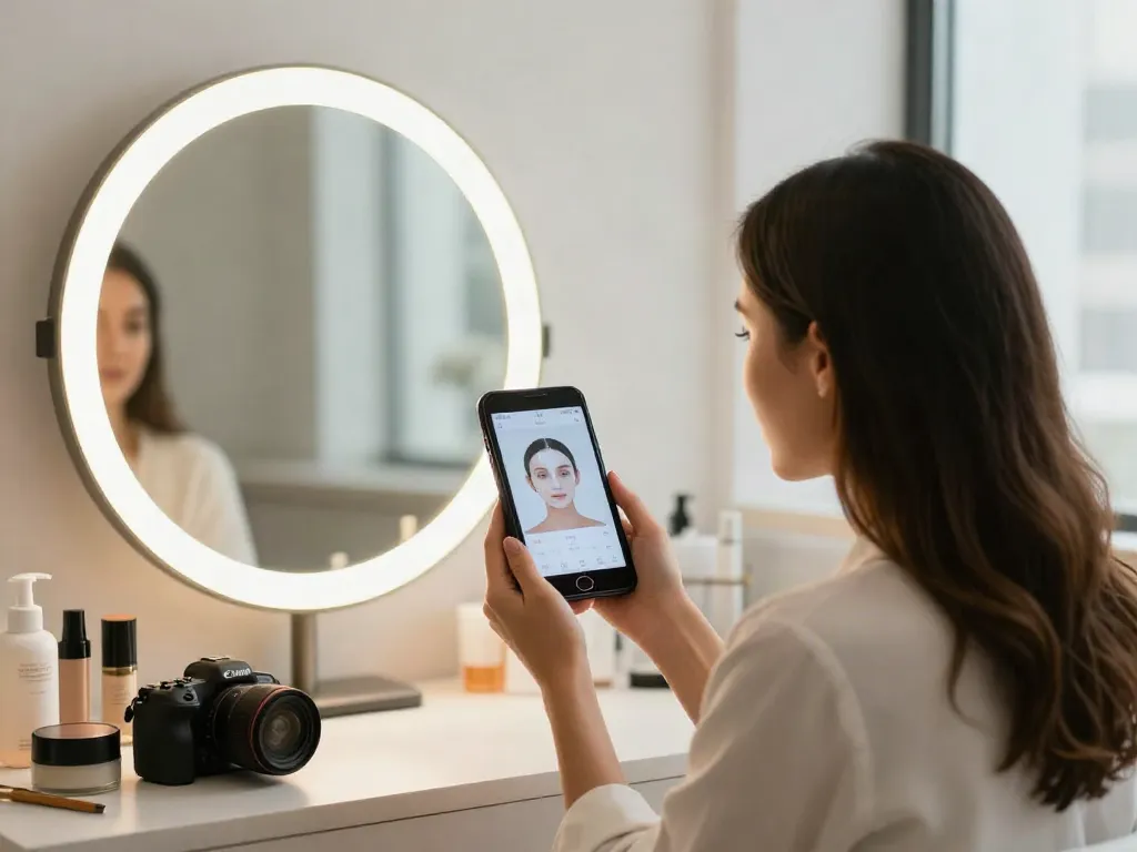 Beauty analysis app results showcasing Alternatives to QOVES in professional studio.